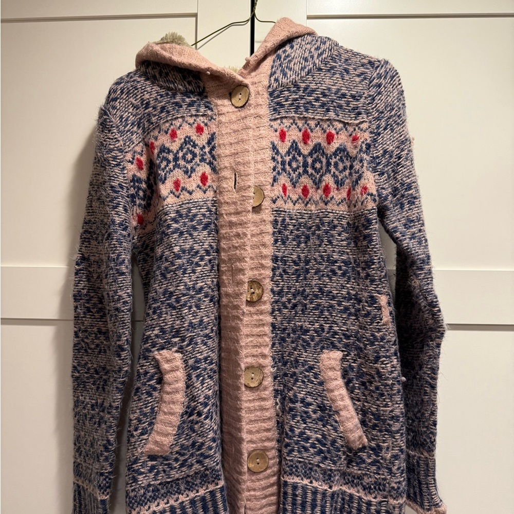 Cozy Hooded Knit Cardigan with Button Closure